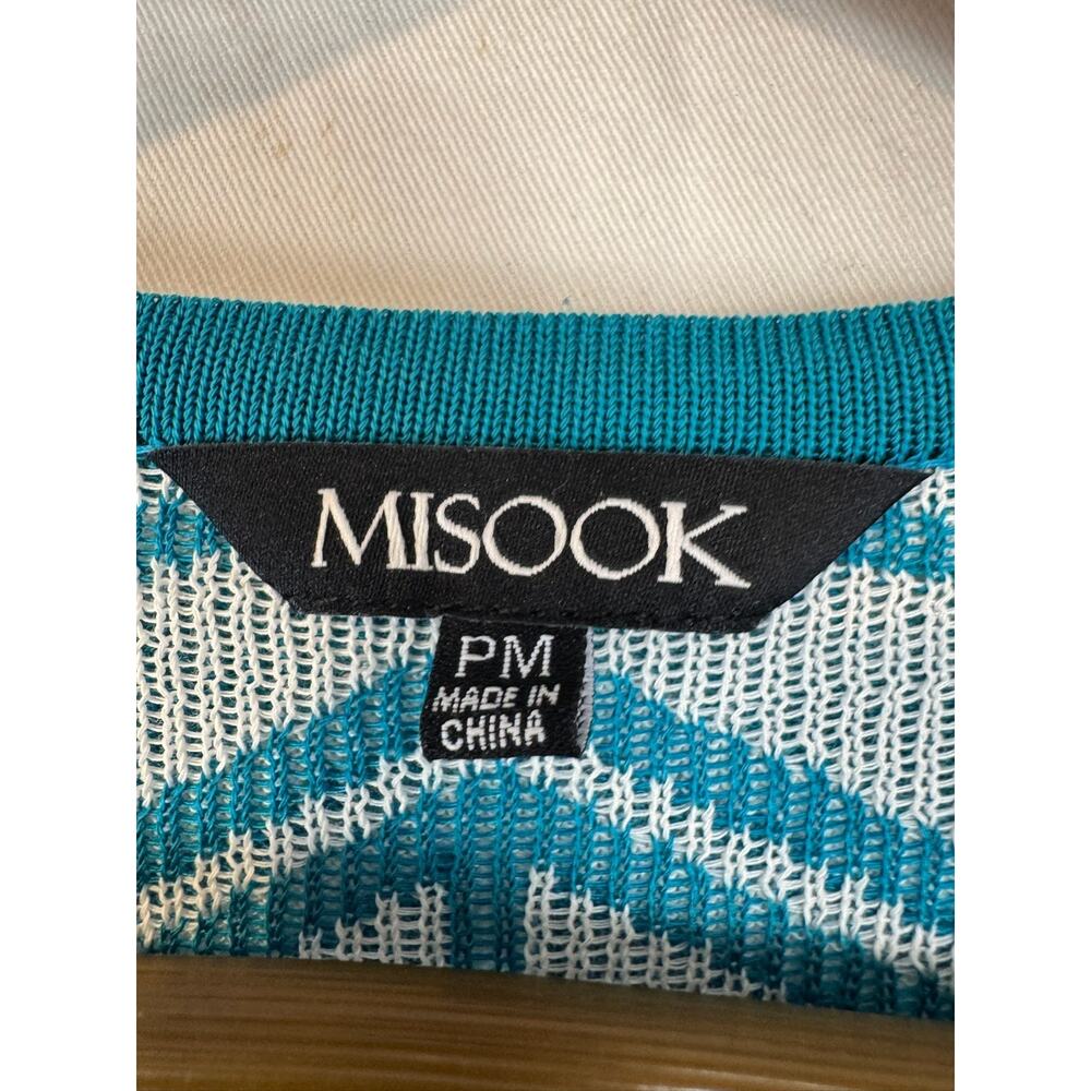 Misook Cardigan Sweater Womens Petite Medium‎ PM Geometric Teal Zip Up Knit - Picture 5 of 5
